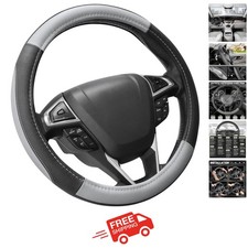 Non-slip Black Gray Microfiber Steering Wheel Cover - 15 Inch Size Perfect Fit