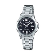 Casio Women  s Silver Stainless Steel Watch with Black Dial - LTP-V004D-1B2UDF