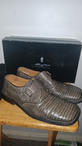 MEZLAN PLATINUM GENUINE LIZARD GREY BUCKLE LOAFERS sz 12