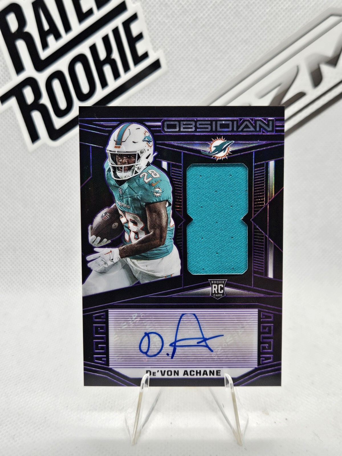 De'Von Achane 2023 Obsidian RPA Purple /75 SSP Rookie Patch Auto Dolphins RC