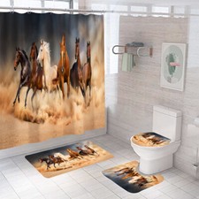 Horse Shower Curtain Bathroom Set Thickened Floor Mat Anti-skid Toilet Cover 