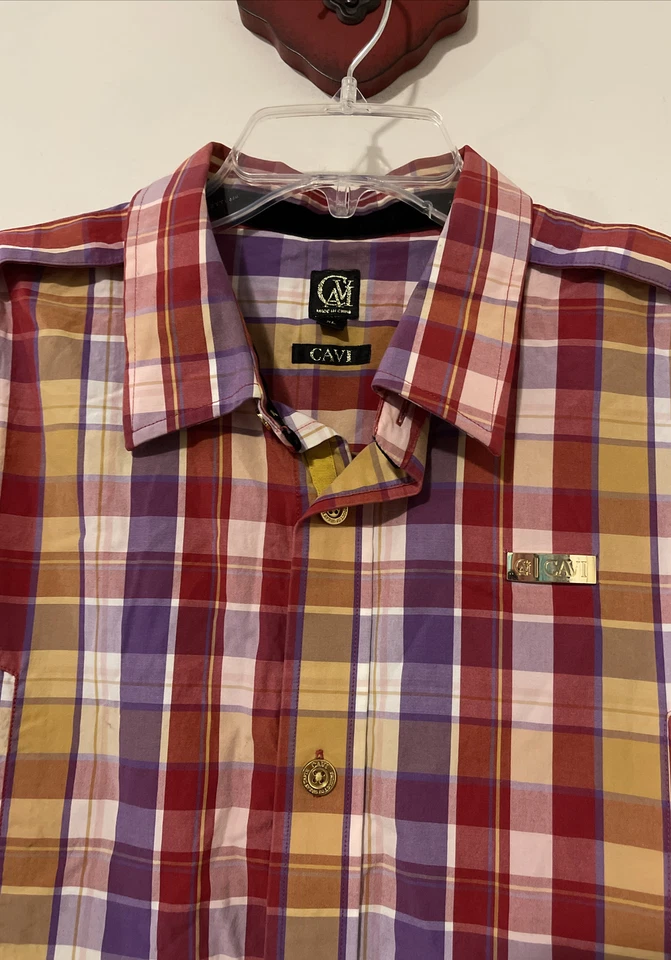 Cavi Mens XL Red Plaid Striped Long-Sleeved Full-Button Cotton Shirt! M1174 - Image 4 of 4