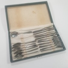 Doll Flatware Minature Silver Set Germany Boxed Green