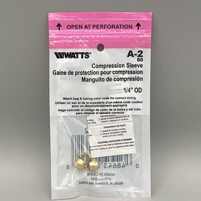 NEW Watts Plumbing Products Fittings A-2 #60 1/4 (3) COMPRESSION SLEEVE LOT OF 2