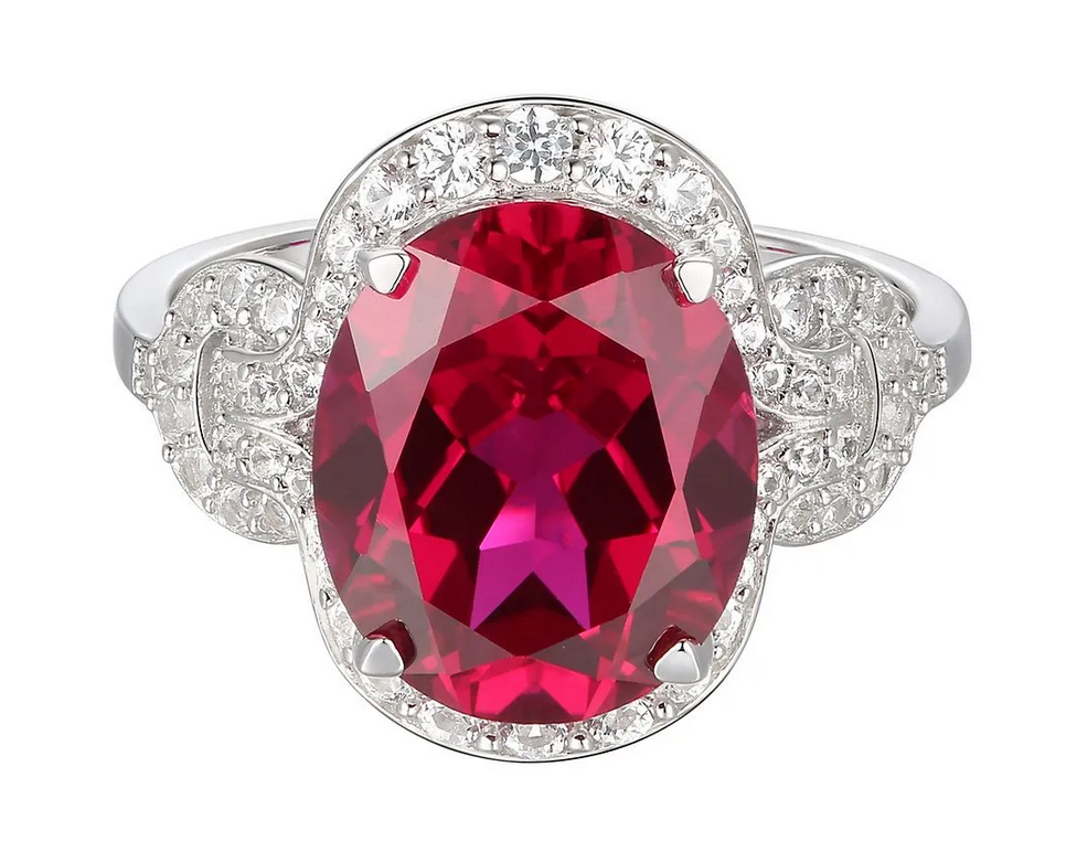 Prong Set Oval Shape Vivid Red 2.36CT Ruby With White Round CZ