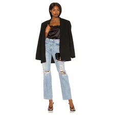 Lovers + Friends Black Satin Laced Neckline Open Back Draped Bodysuit Size Large