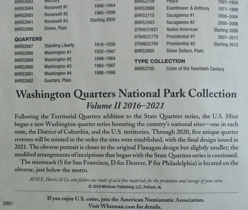 2016-2021 P&D ATB National Park Quarters New Harris Folder 54 Coins Circ & UNC - Picture 6 of 6