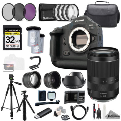 Canon EOS R1 + RF 24-240mm f/4-6.3 IS USM Lens+32GB+ExtBat+9PCFltr-MEGAKit