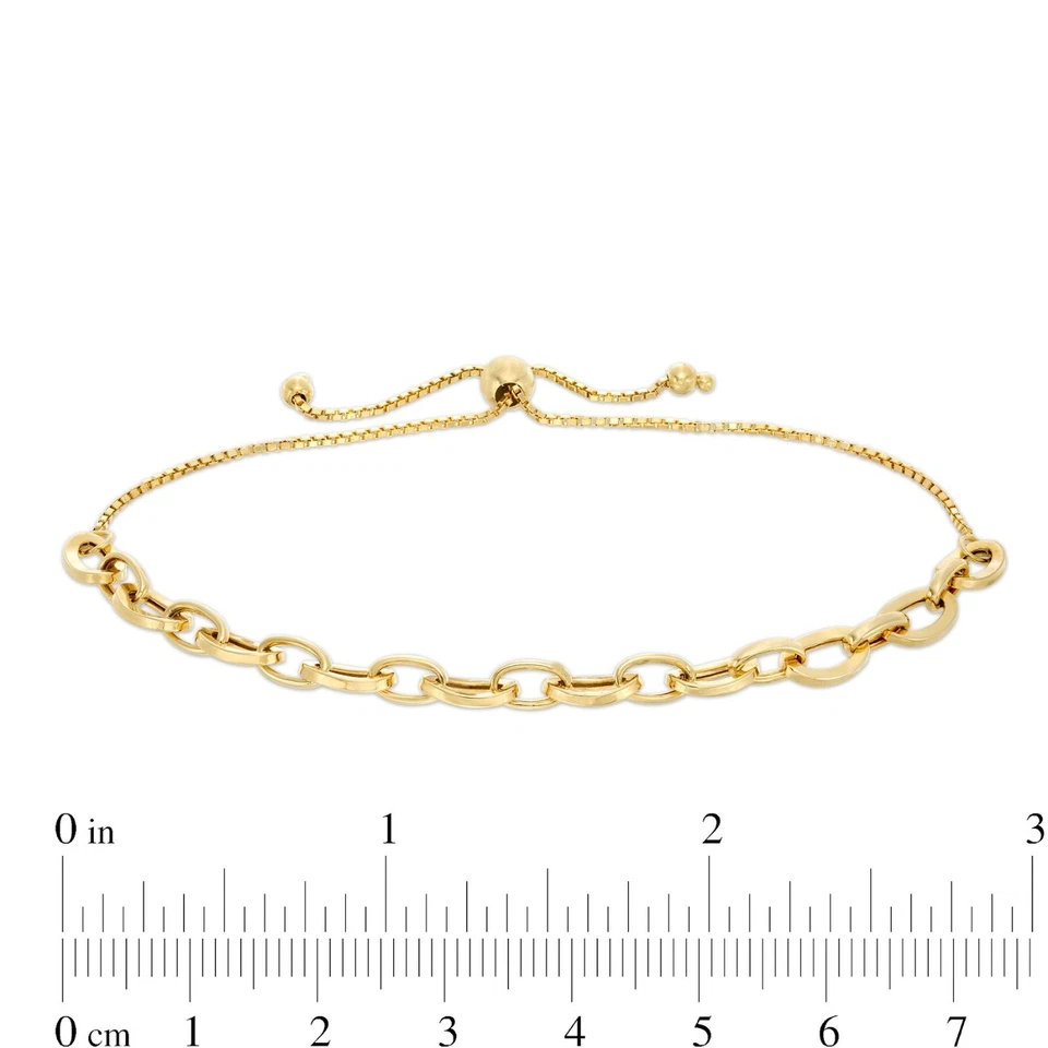 Brazalete Bolo Ovalado Abierto Pulido Ajustable Oro Amarillo 10K REAL PARA TODAS LAS MUÑECAS Foto 3 de 3