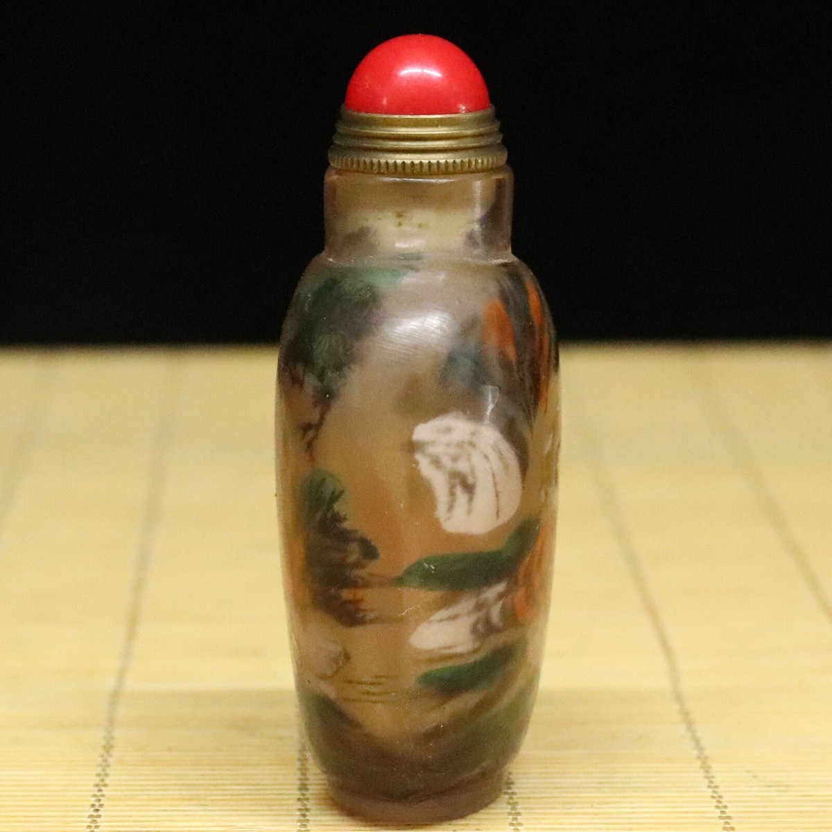 中国　染付　スナッフボトル Chinese Colored Glaze Hand Inner Painting Exquisite Tiger Snuff
