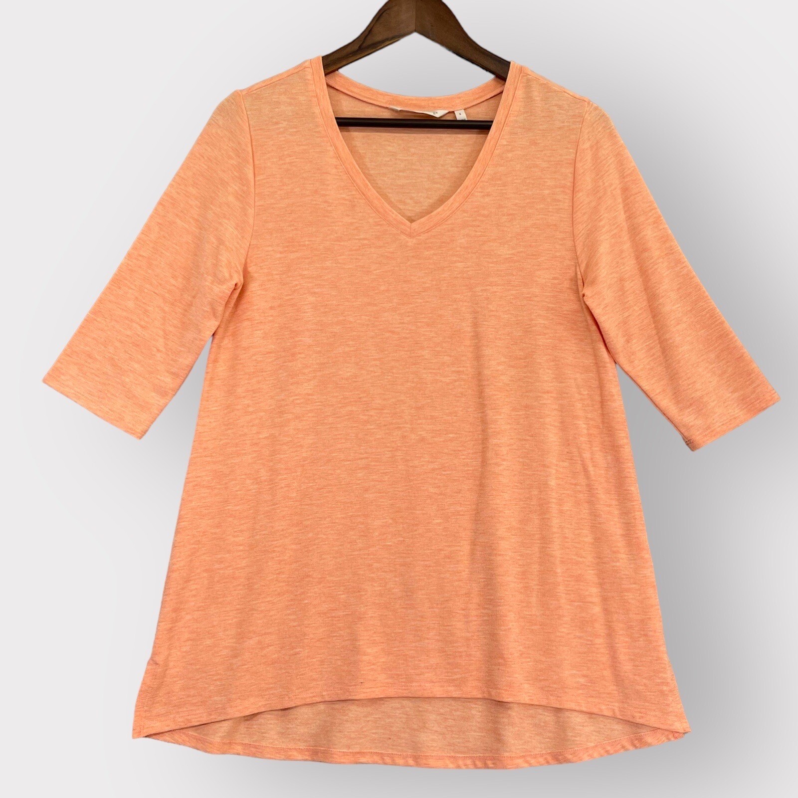Soft Surroundings Shirt Tunic Top Women Size S Orange Short Sleeve V Neck Soft