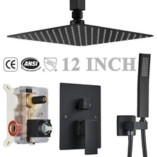 12 inch Rain Shower Faucet Set Matte Black Shower Head Combo System with Valve