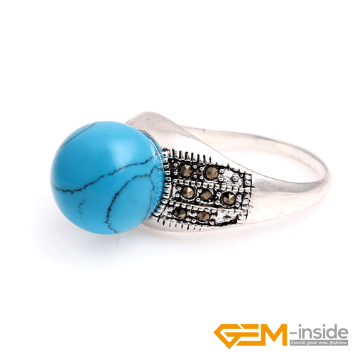 Fashion Gemstone Bead Rings Tibetan Silver Marcasite Jewelry Gift 12mm Christmas - Picture 22 of 60