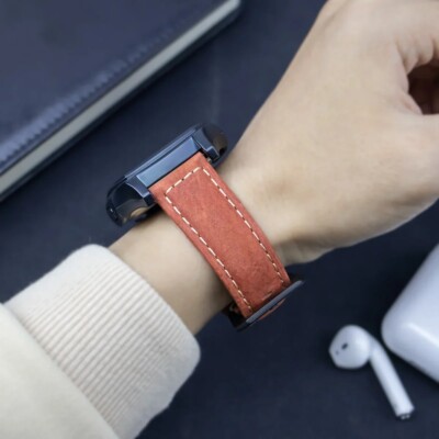 PU Leather Strap Case For Apple Watch Ultra 1-2 Band Screen Protector  Wristband