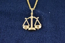 14 KT GOLD PLATED 3D  ZODIAC LIBRA CHARM &  14KT GOLD PLATED 16"-30' ROPE CHAIN