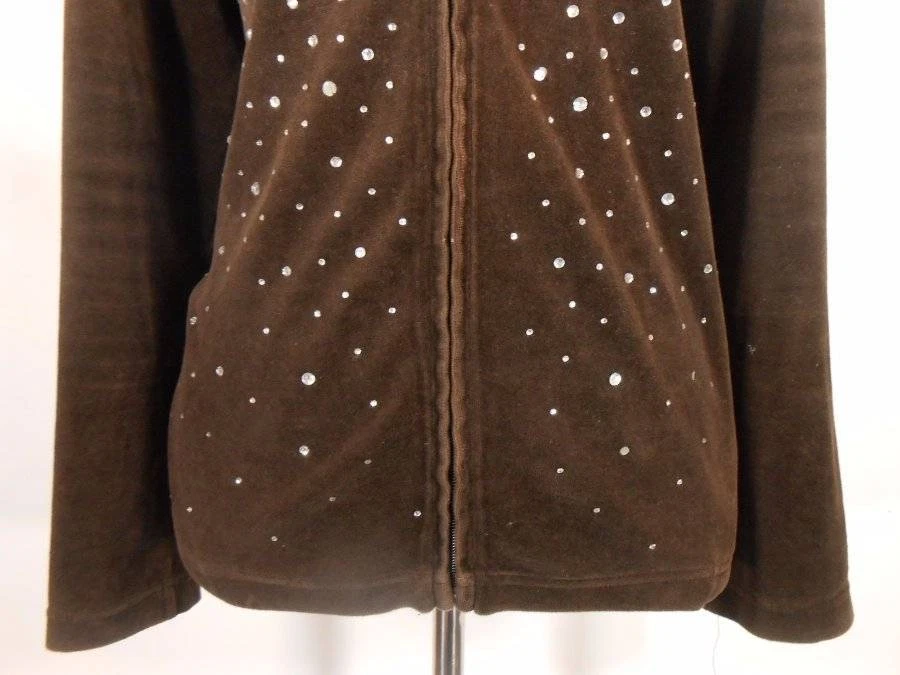 Beautiful Women's Medium Sag Harbor Brown Long Sleeve Zipper Fleece Jacket - Image 3 of 4