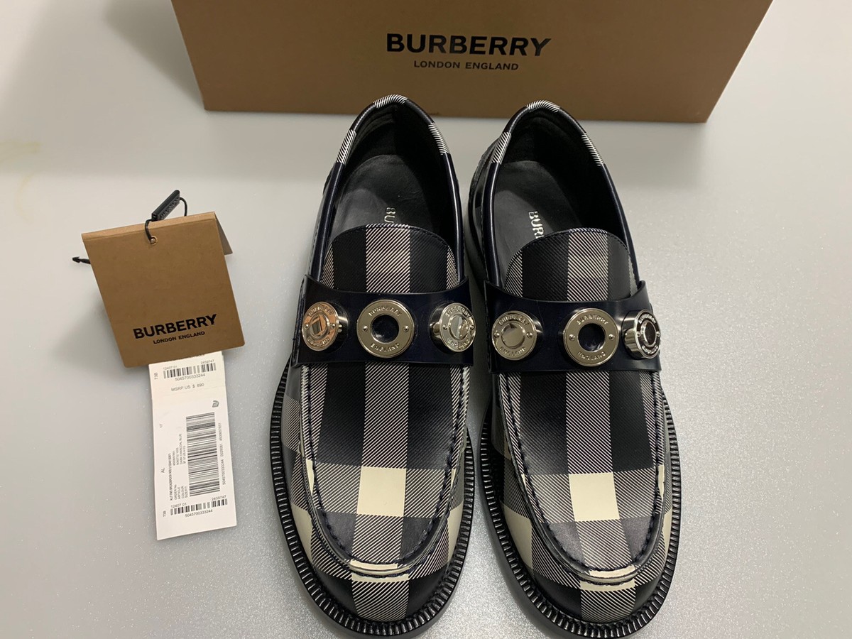 Burberry Broadbrook Women Check Dark Charcoal Blue Loafer Sz
