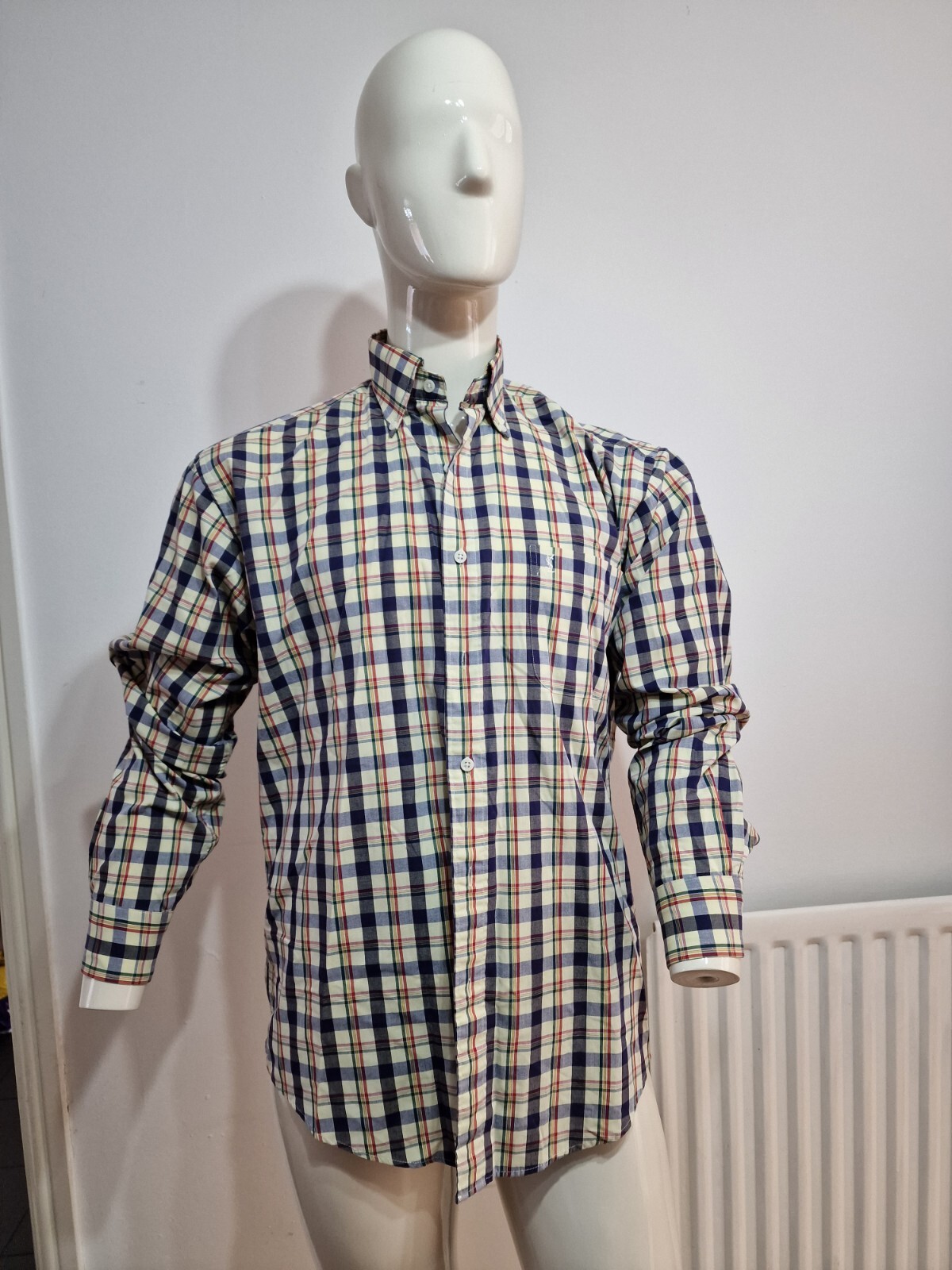 Yves Saint Laurent YSL Pour Bomme Camicia Uomo Vintage Multicolore Taglia 39 Usata