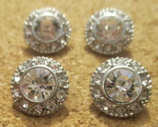 4-Czech Rhinestone White with Center Faceted Clear Crystal Button #223 13.14mm