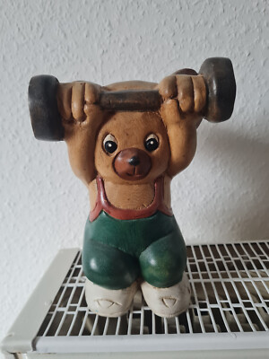 Süße Fitness Maus Holz Deko Gewichtheber Handarbeit Italien