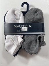 NEW Unisex Nautica Gray Socks Lot of 6 Shoe size 10.5-4 Sock size 6-8 LL106 