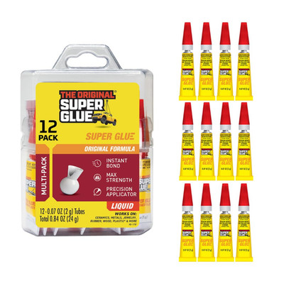 Super Glue Liquid, 2 Gram Tubes, 12-Pack, Clear, Instant Bonding, Fast Dry, Cyan