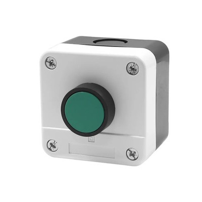 Maschinen Drucktaster mit AP-Gehäuse, IP65, 1 Schließer, 5A/230V~, Taste grün
