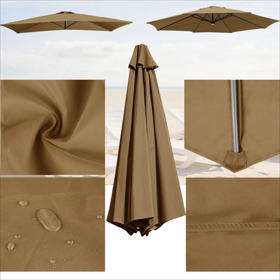 9ft Patio Umbrella Outdoor Aluminum Pole Crank Tilt Round Function Tan Canopy - Image 4 of 4
