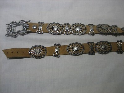 Hand Tooled Vintage NAVAJO Concho Belt Sterling Silver Butterfly Conchos