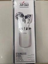 Durable 5-Piece Stainless Steel Kitchen Utensil Set with Storage Caddy – Silver