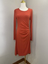 Gilli Ribbed Ruched Midi Dress Burnt Orange Long Sleeve Size M NWOT
