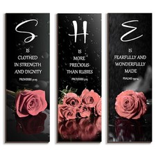 3 Pcs Pink Bedroom Decor Rose Wooden Bathroom Wall Art Inspirational Farmhous...