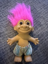 4" RUSS Pink HAIR Hawaiian TROLL DOLL W/Floral Swimming Trunks and Comb Doll