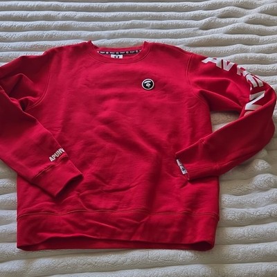 Aape by A Bathing Ape Red Logo Crew Neck Pullover Sweatshirt Men's Fleece L