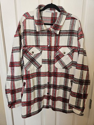 NWOT Michelle Mae Plaid Long Sleeve Shacket W/Snap Buttons Slash Pockets Plus 3X