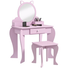 UK Stock Kids Cat Design Dressing Table Vanity with Mirror Pink, Fast Dispatch