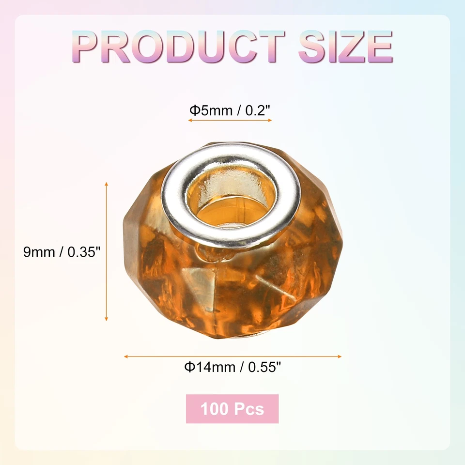 100Pcs 14mm Large Hole Acrylic Beads Champagne European Loose Faceted Bead Foto 2 de 4