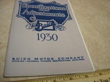 1930 Buick Specifications and Adjustments Owners Manual - 1951 Reprint