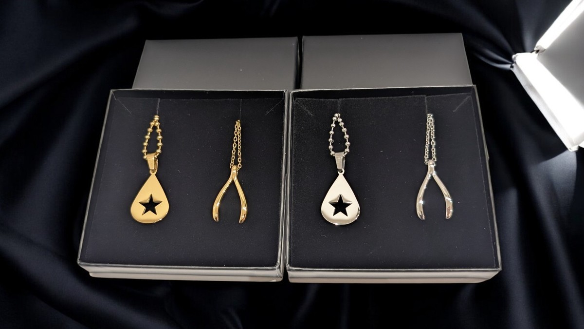 Conan Gray Wishbone + Teardrop Necklace Set Stainless Steel