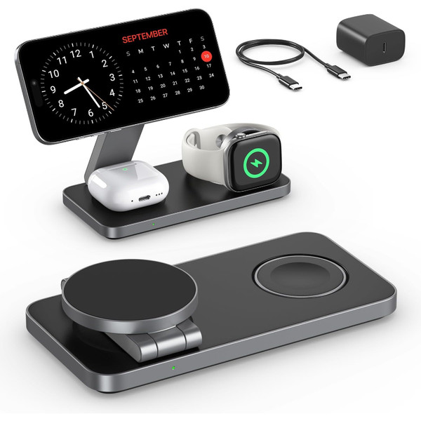 Ladestation 3 In 1 Induktiv Magsafe 20W FüR Iphone Apple Watch Airpods Schwarz-image