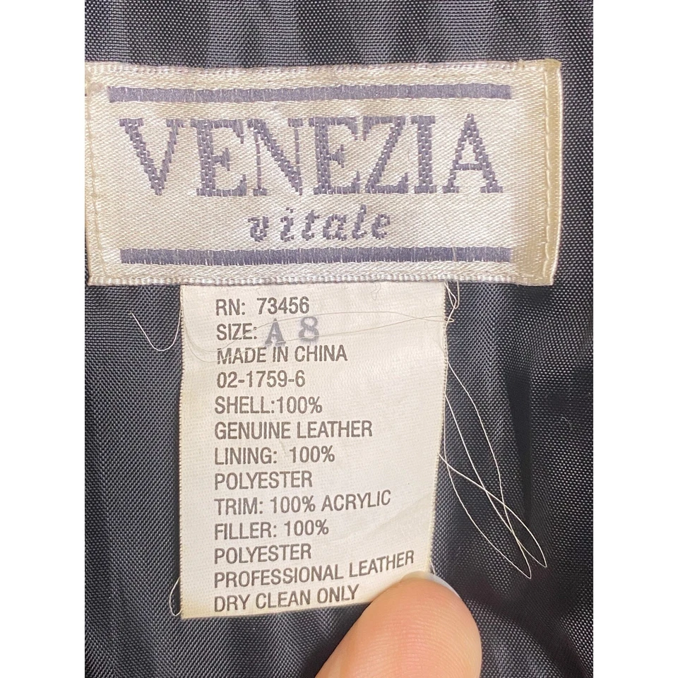Vintage Venezia Vitale Leather Trench Coat Womens 3XL Full Zip Draw String Black - Image 4 of 4