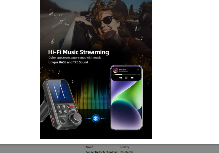 Adaptador Coche Nulaxy Bluetooth 1.8" Pantalla Color QC3.0 Bajos/Agudos Foto 4 de 4