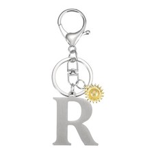 Initial Letter Key Chain, Letter R Key Chain Pendant Charm for Bag Decor, Silver