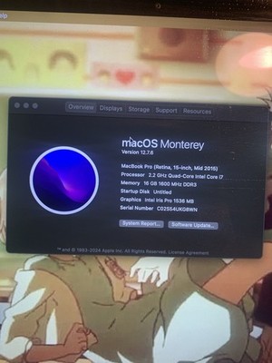 Apple MacBook Pro Retina 15'' 2015 i7 16GB 251GB SSD Iris Pro Monterey
