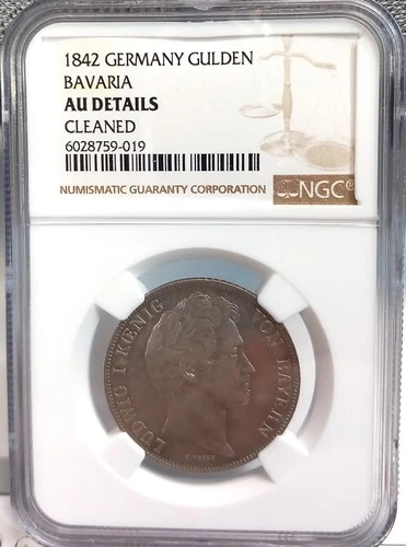GERMANY BAVARIA 1842 GULDEN NGC AU DETAILS