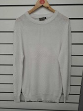 Image of MENS WHITE TEXTURED KNIT CREW NECK JUMPER SIZE L (REF 224)