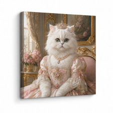 Pet Portrait Canvas Wall Art - Regal Cat Queen in Pink Gown Victorian Oil Paint
