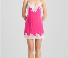 NWT NATORI - CHEMISE - ENCHANT - FUSCHIA w/WHITE LACE TRIM - SIZE L