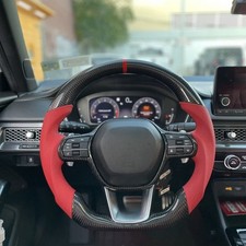 Black Carbon Fiber Steering Wheel For Acura Integra 5th Gen Leather 2022-2024