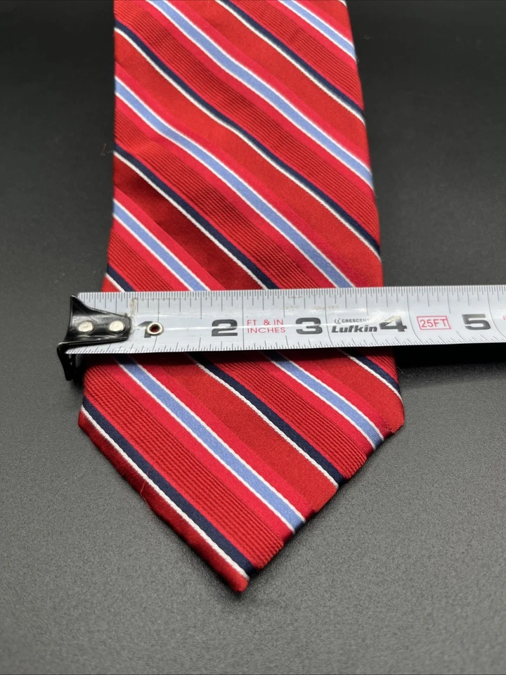 BLACK BROWN 1826 Men's 100% Silk Tie Red White Navy Blue Striped Necktie - Image 2 of 4